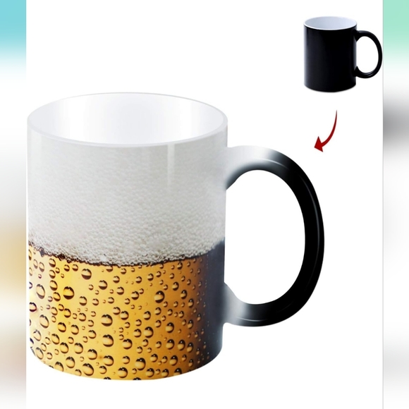 : Heat Changing Coffee Mug changes from black to beer pic hot cold damaged box - Picture 1 of 5